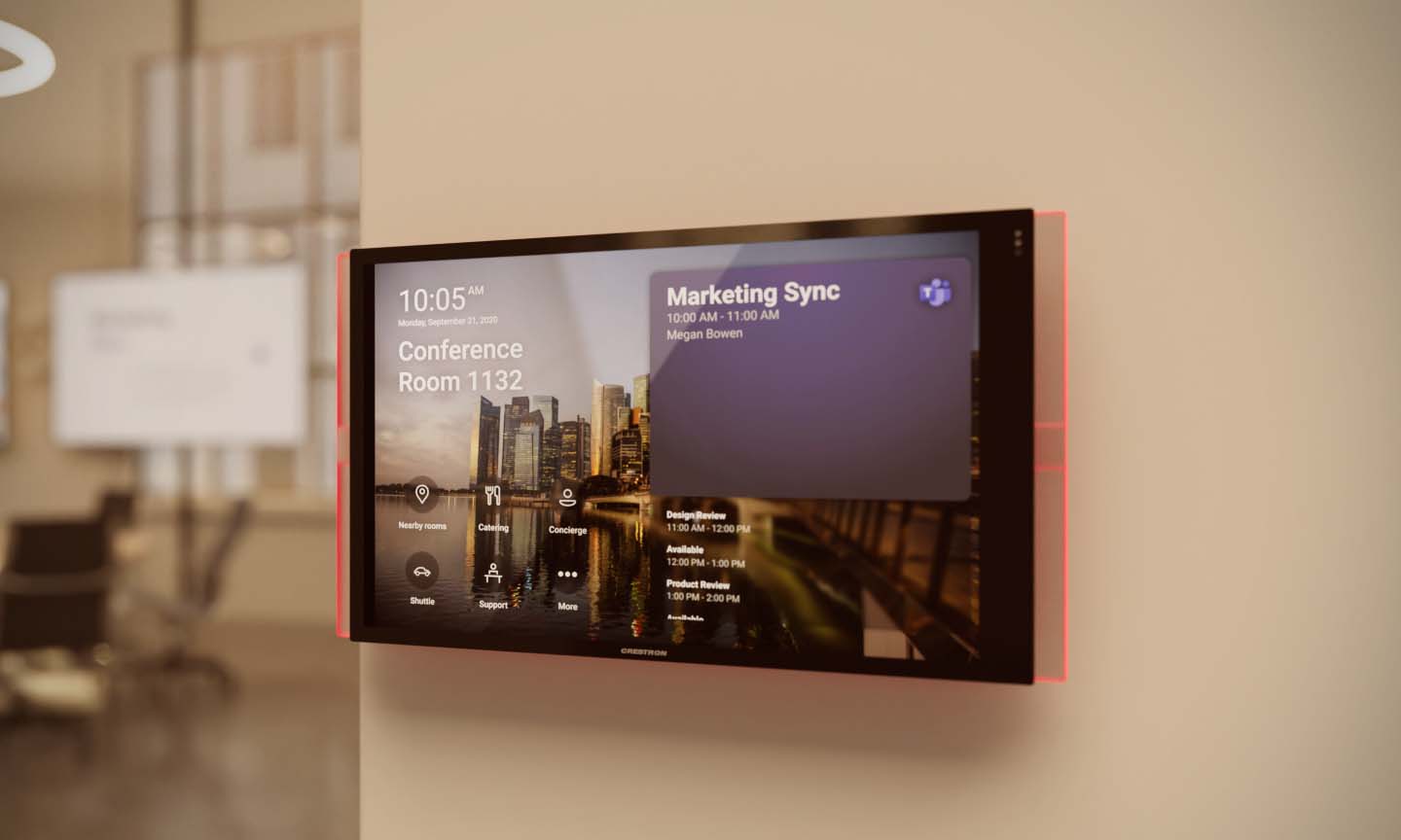 Man installing a large TV screen outdoors, with a security camera mounted on a wooden structure.